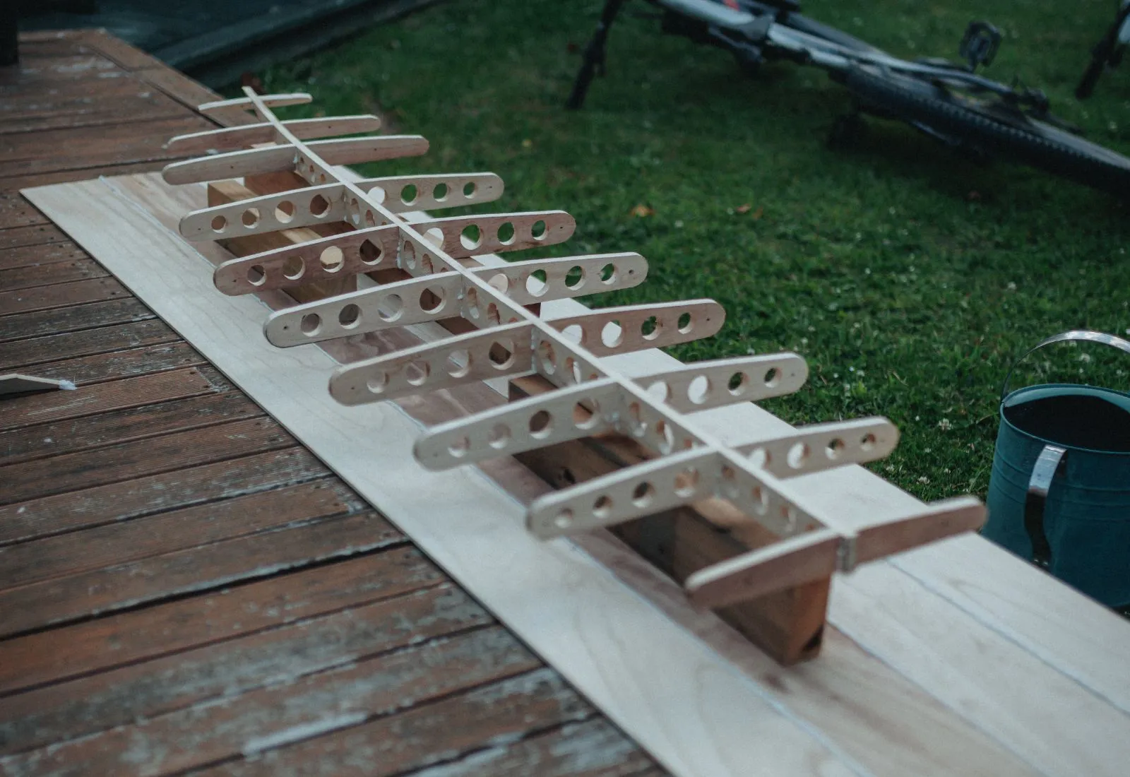 A frame laid out on the deck